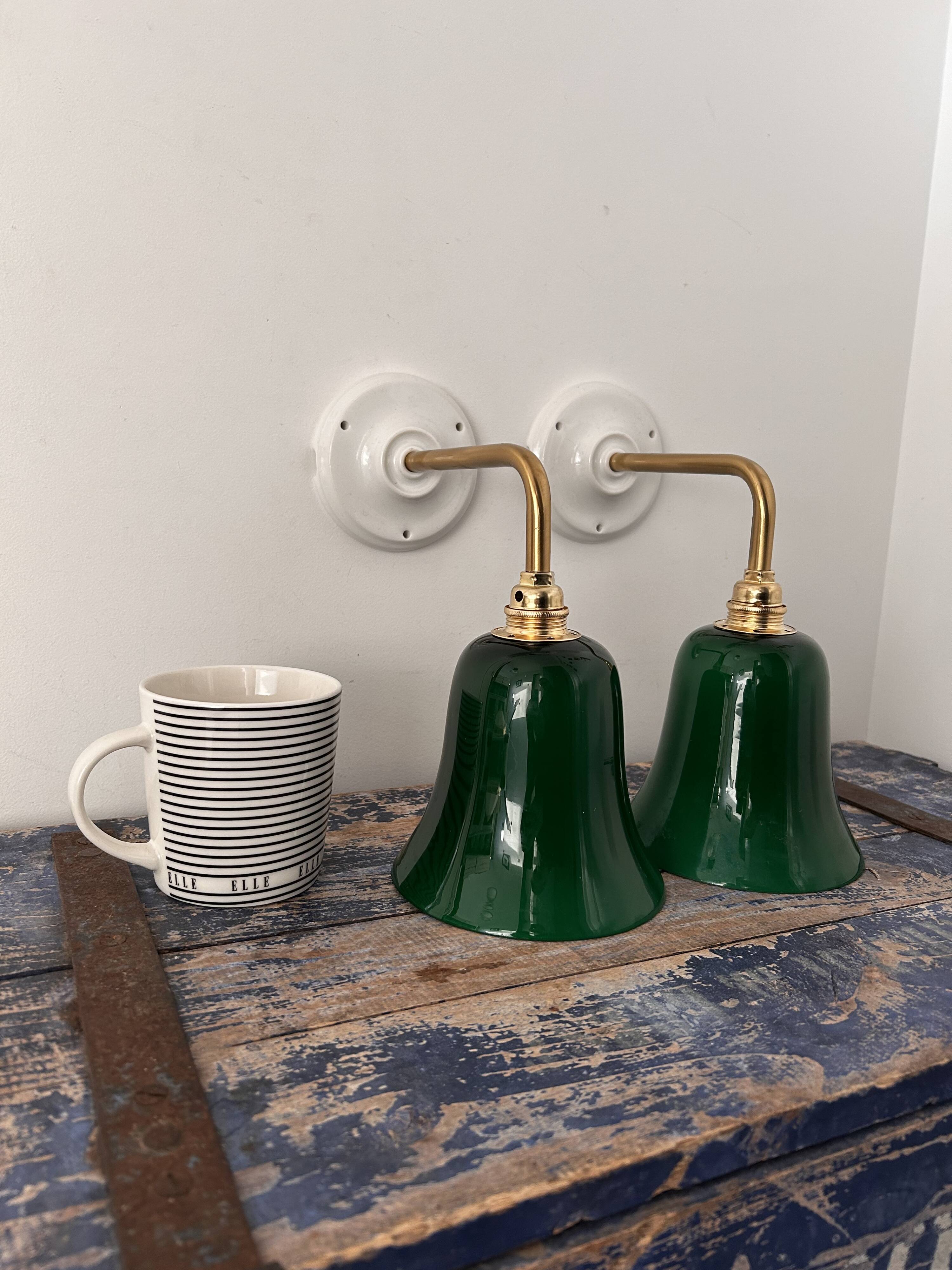 Pair of green opaline wall lights