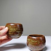 Vintage condiment service in glazed pyrite stoneware, artisanal Baudat La Borne style.