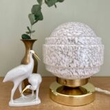Vintage globe table lamp in white Clichy glass