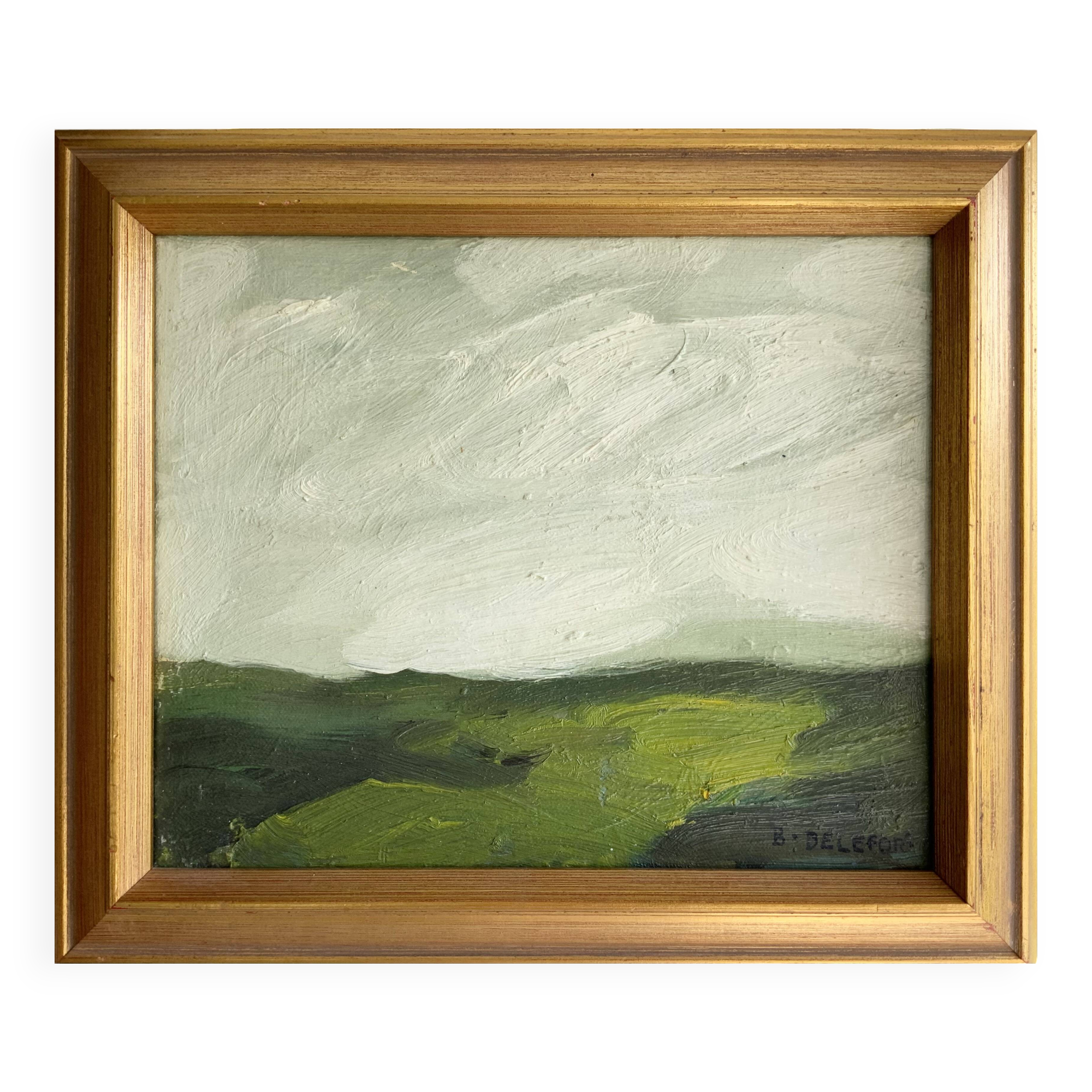Small Vintage Oil On Canvas Landscape signed by artist B.Delefors