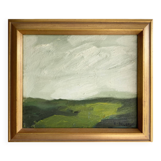 Petit paysage vintage à l'huile sur toile signé par l'artiste B.Delefors