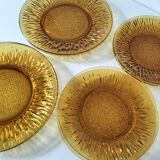 Vereco Sunflower amber plates – 8 vintage pieces (4 dinner plates, 4 dessert plates)