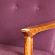 Oryginał wood armchair design by E. Homa 142 aubergine wool vintage chair modern