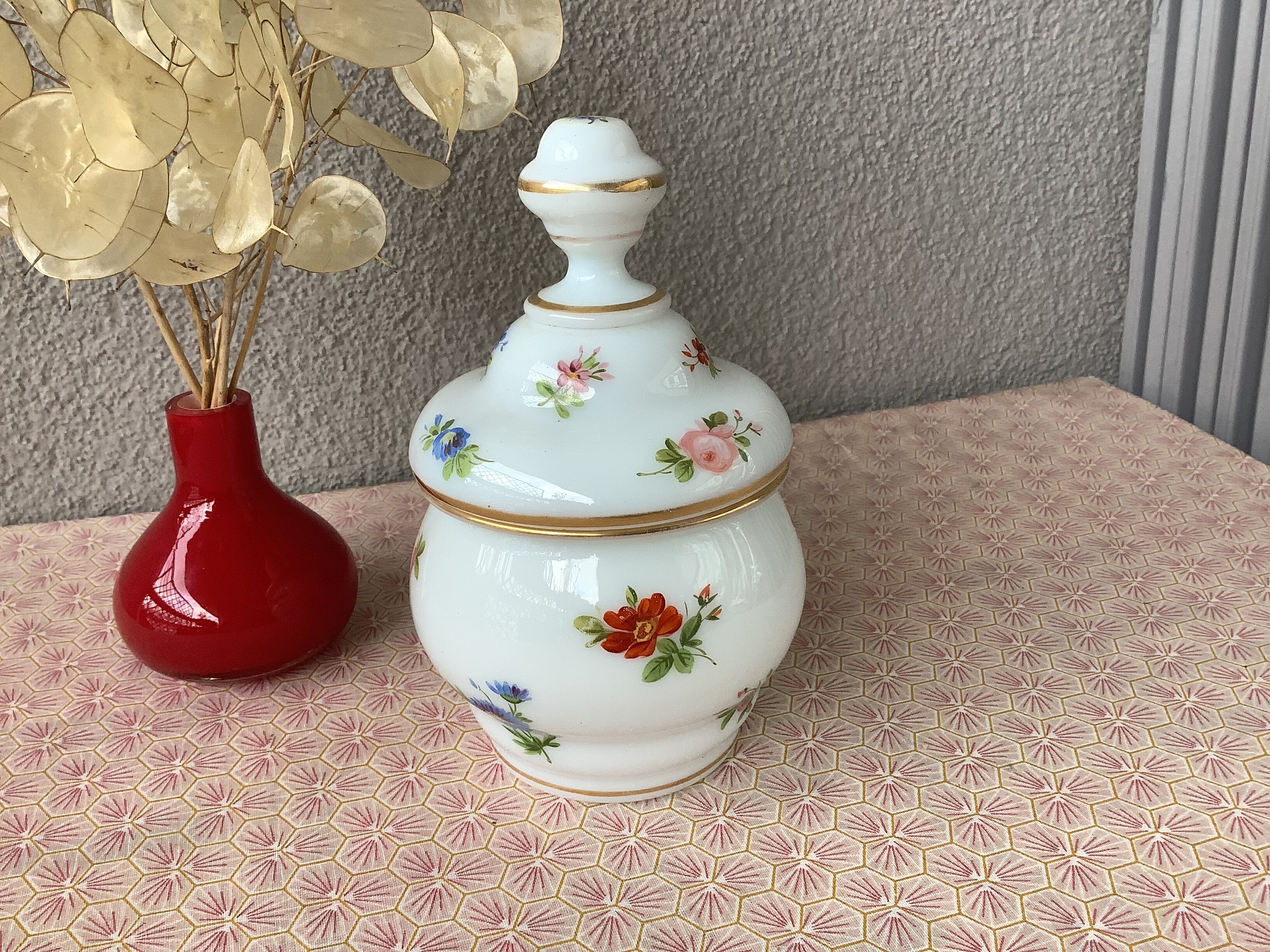 Opaline bottle hand-painted decoration early twentieth century