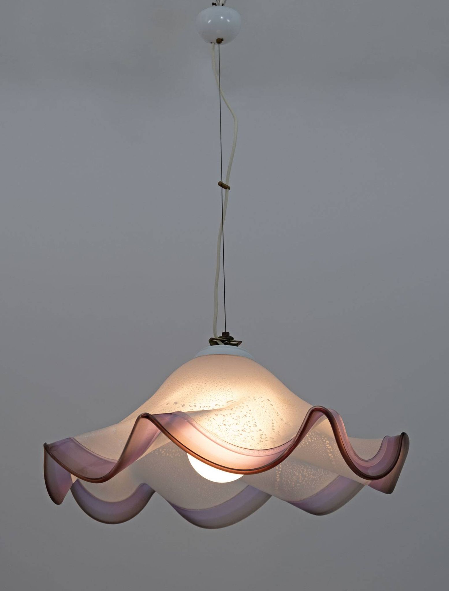 Mid-Century Modern Italian Murano Silver Leaf Glass Pendant Lamp, 1970s