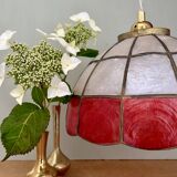 Vintage red and white mother-of-pearl lampshade pendant light
