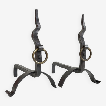 Pair of vintage wrought iron modernist chenets