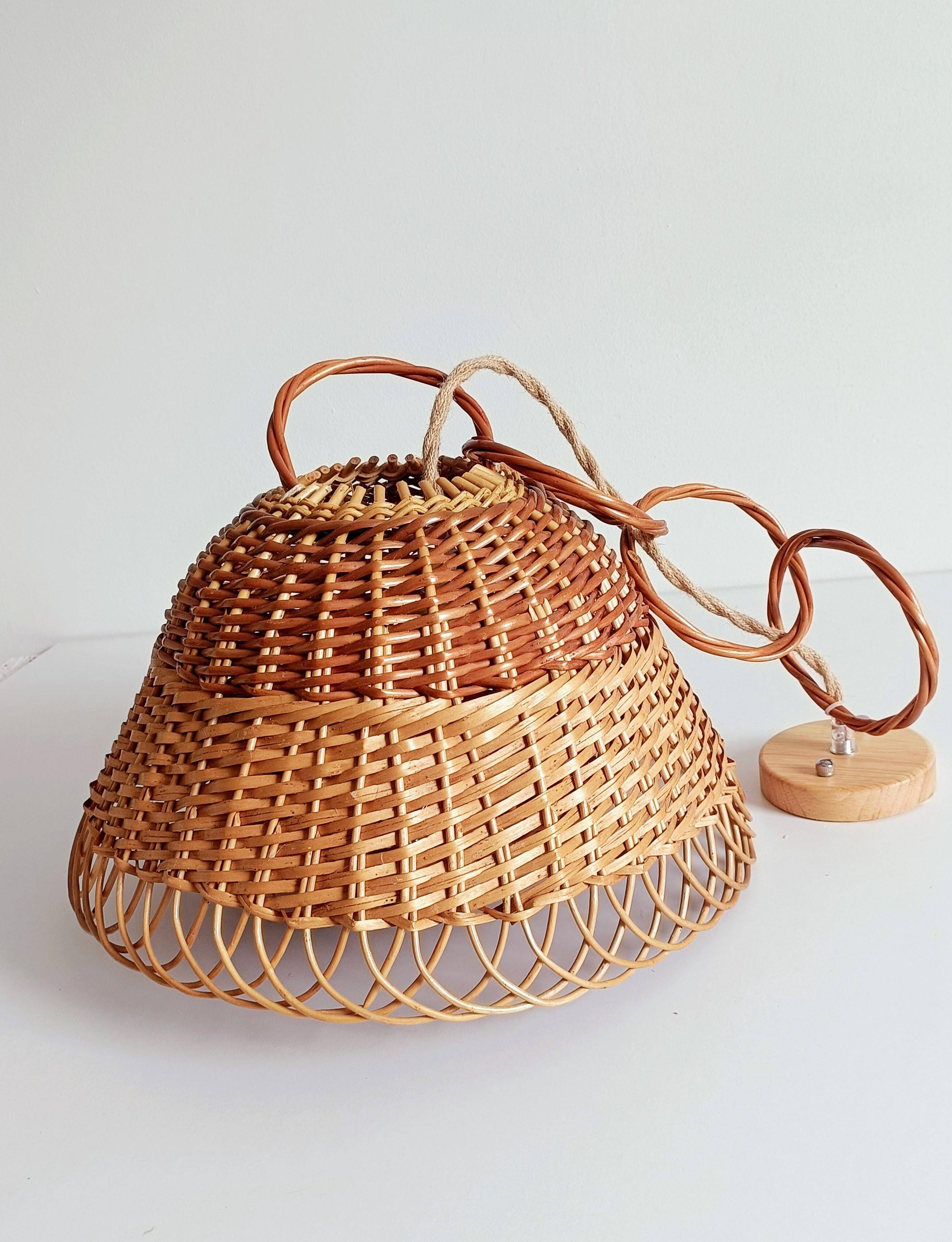 Rustic Mid-Century Wicker Pendant Lamp, Handwoven in Spain, c. 1960s