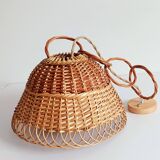 Rustic Mid-Century Wicker Pendant Lamp, Handwoven in Spain, c. 1960s