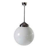 Bauhaus Pendant Lamp in Opaline Glass and Chrome by Napako, 1930s