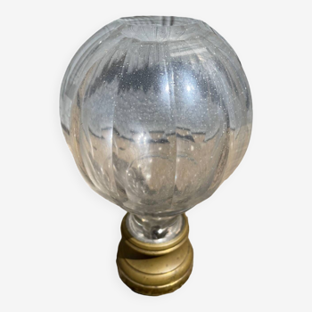 Boule d'escalier antique française en verre et laiton