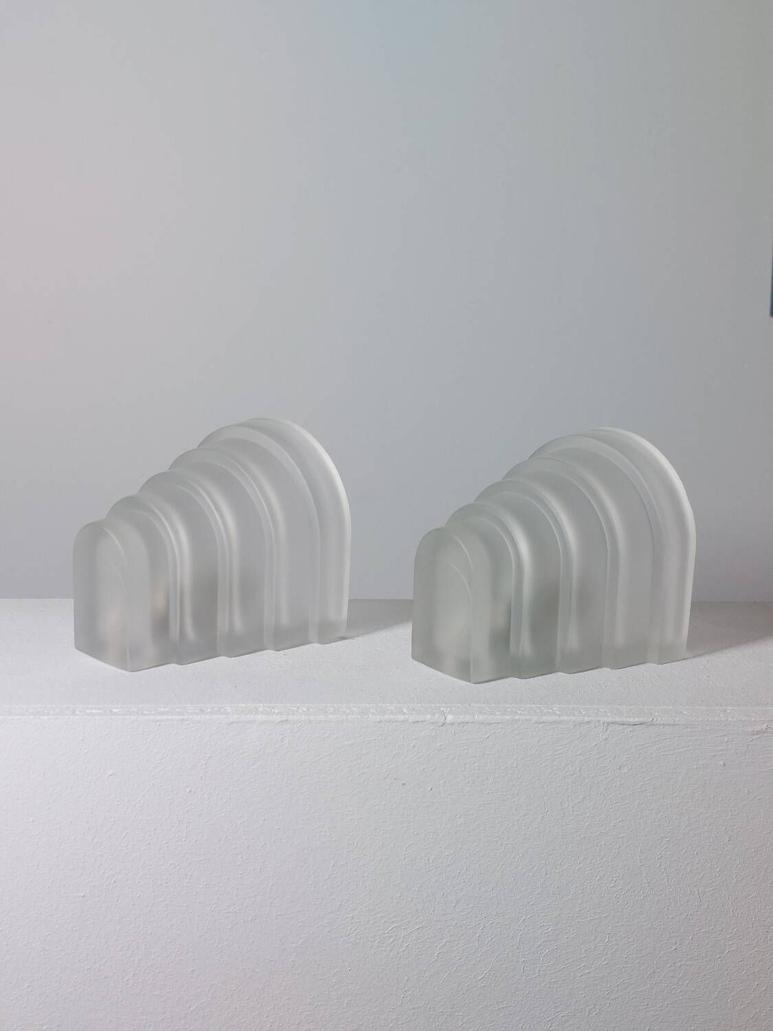Vintage stepped frosted glass wall lamps art deco revival