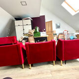 Set of 3 airborne velvet red armchairs