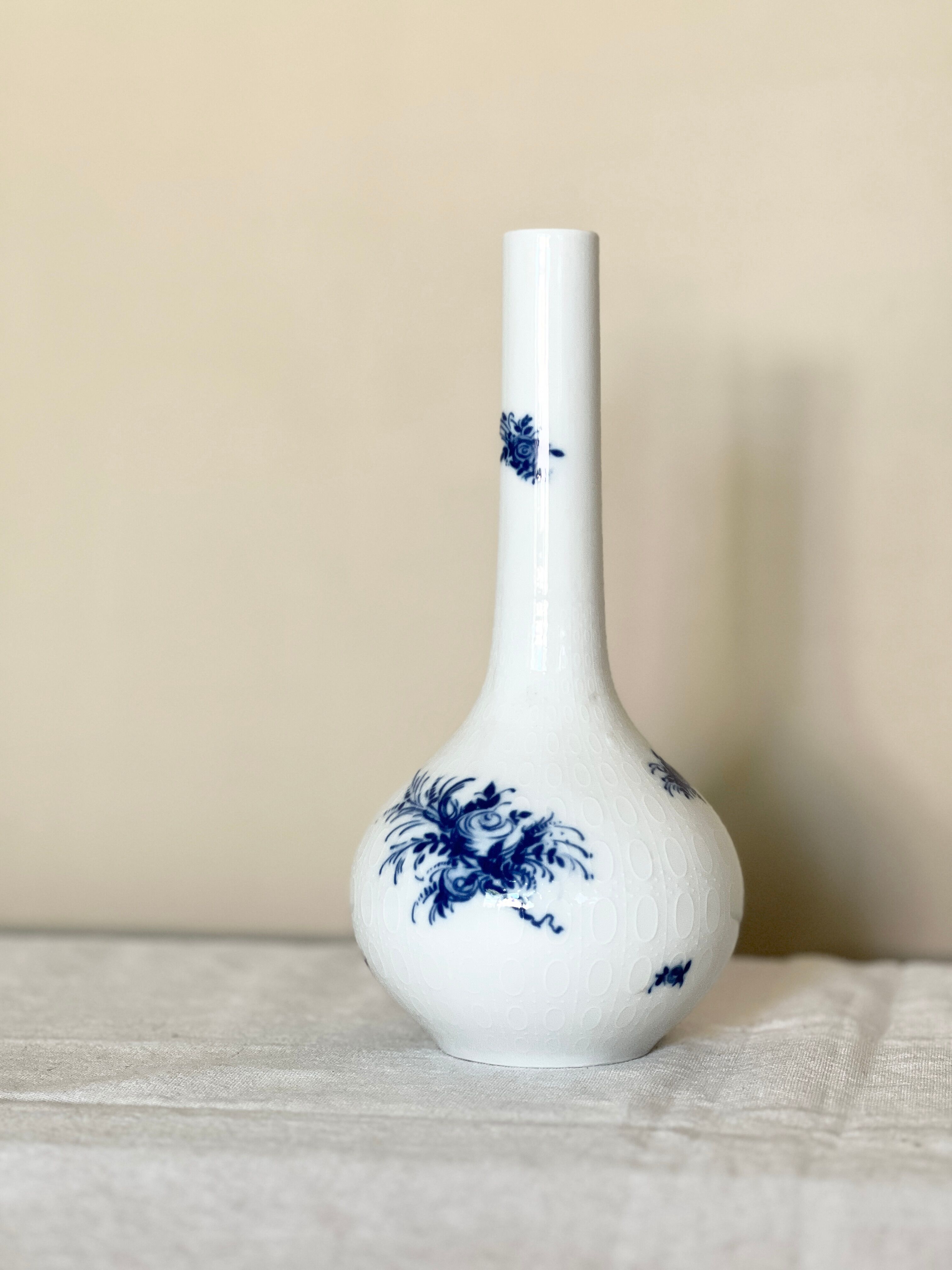 Rosenthal studio line, white and blue mid century porcelain vase, flowers decor by bjorn wiinblad,