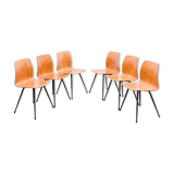 Set of 6 Pagholz chairs in a two-tone design, Pag Presswerke edition.