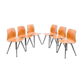 Set of 6 Pagholz chairs in a two-tone design, Pag Presswerke edition.