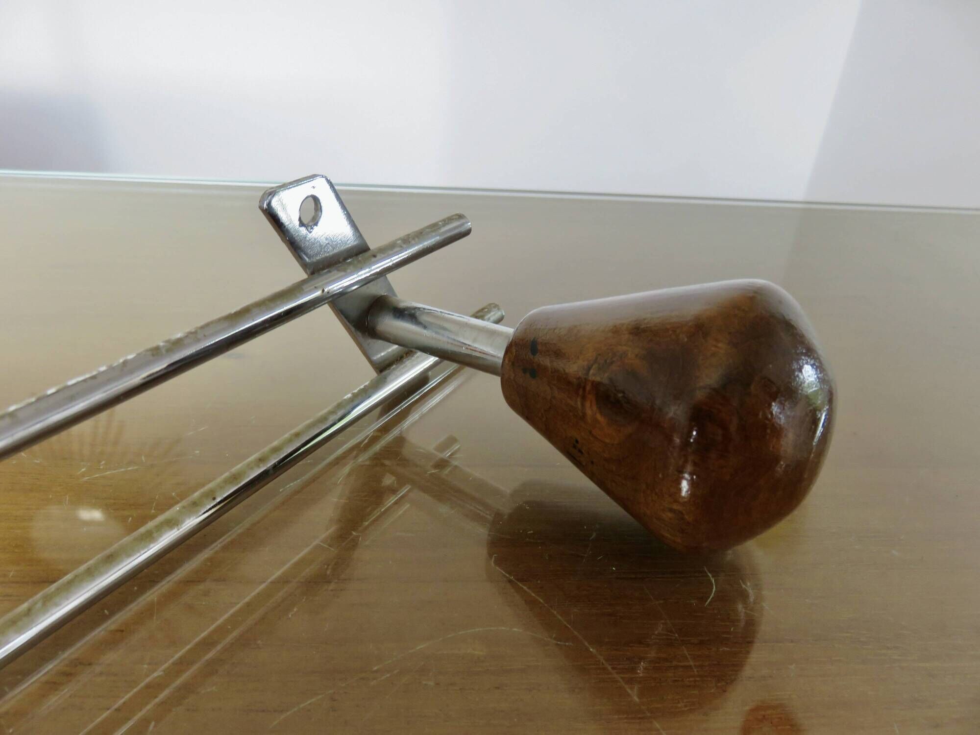 Scandinavian wall-mounted coat rack, wood and chrome-plated metal, 1960s-70s
