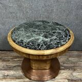 Art Deco table in wood, copper and marble – circular top – around 1930
