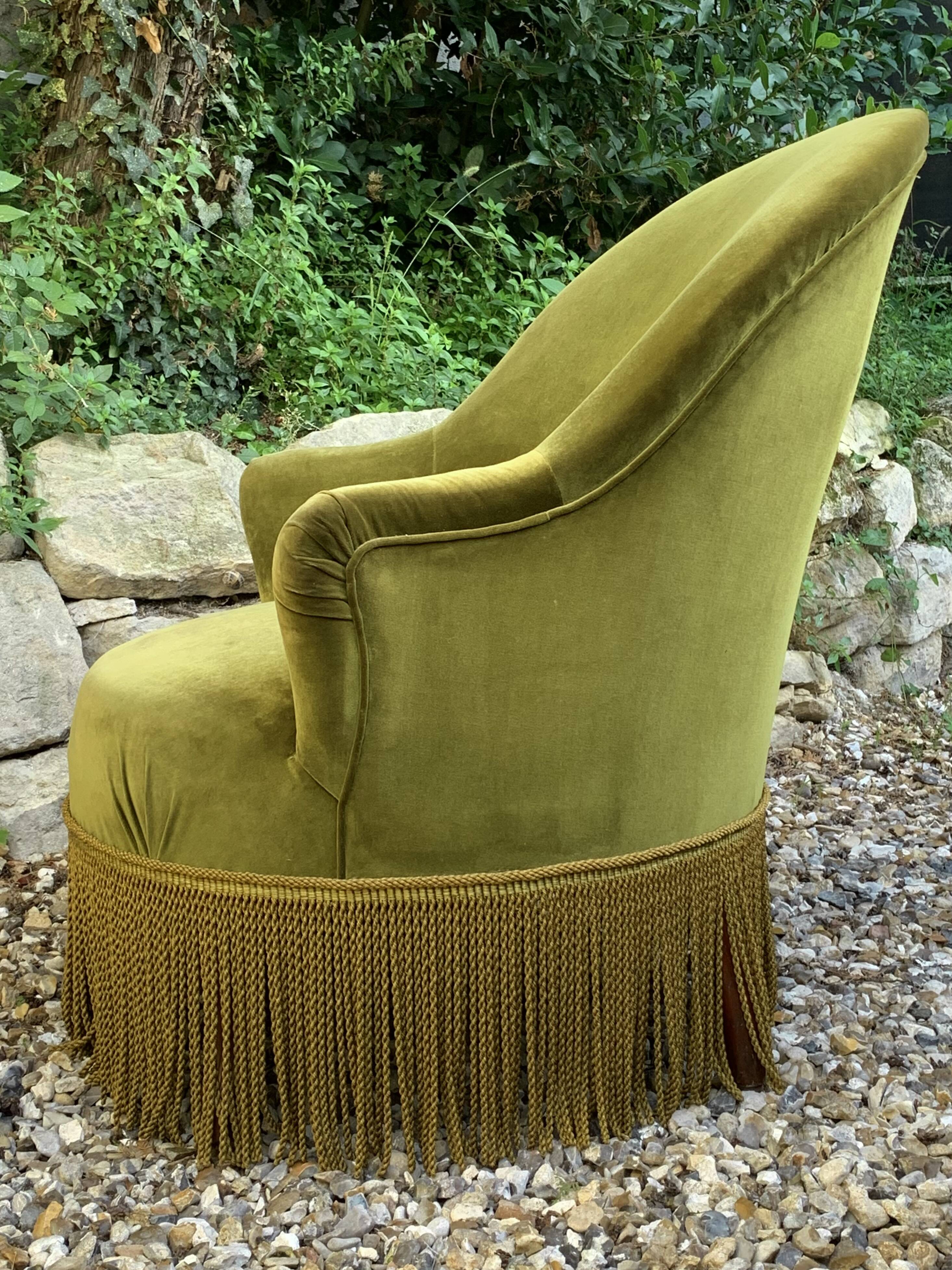 Vintage green velvet toad armchair