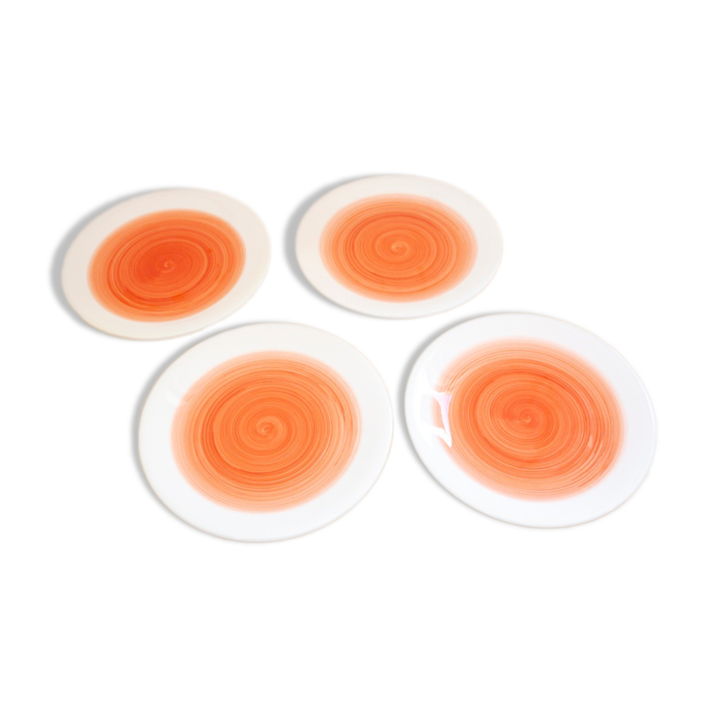 4 plates signed ceramiche italia white and coral round decoration