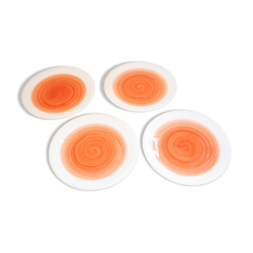4 plates signed ceramiche italia white and coral round decoration