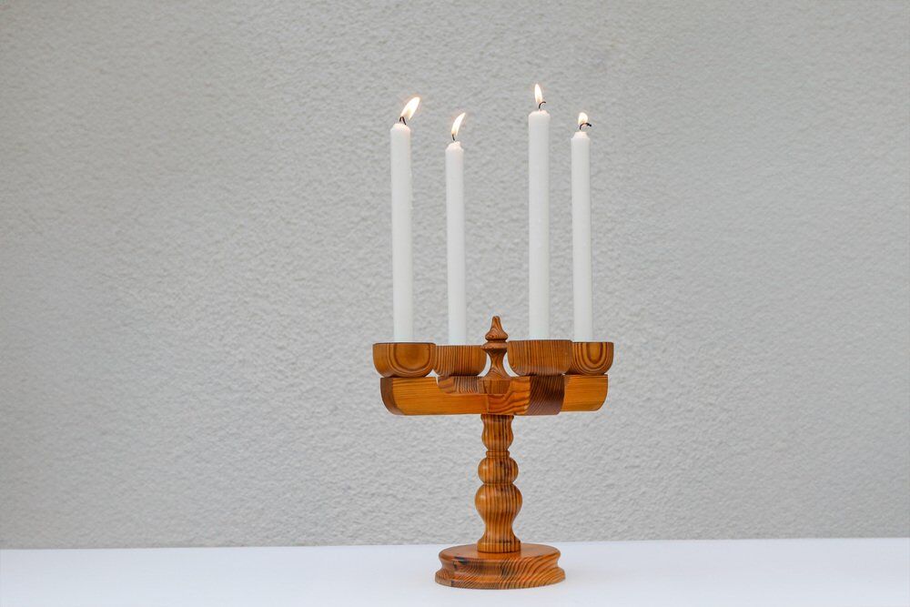 Rustic wooden candleholder by Jan Johnsson for Smålandsslöjd, Sweden, 1975