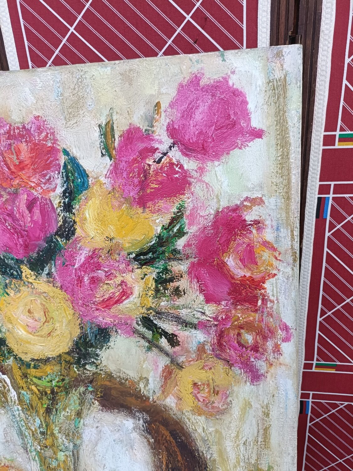 Painting on canvas, bouquet of roses, Georges Rocher