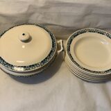 Soup tureen and 6 old Longchamp soup plates, Terre de Fer, Marcel model