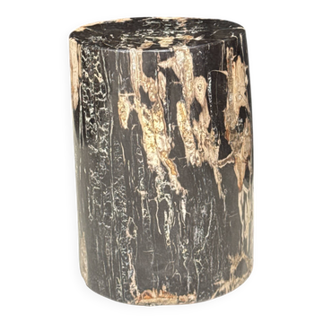 Black petrified wood side table with beige side H35 D24 - 3352