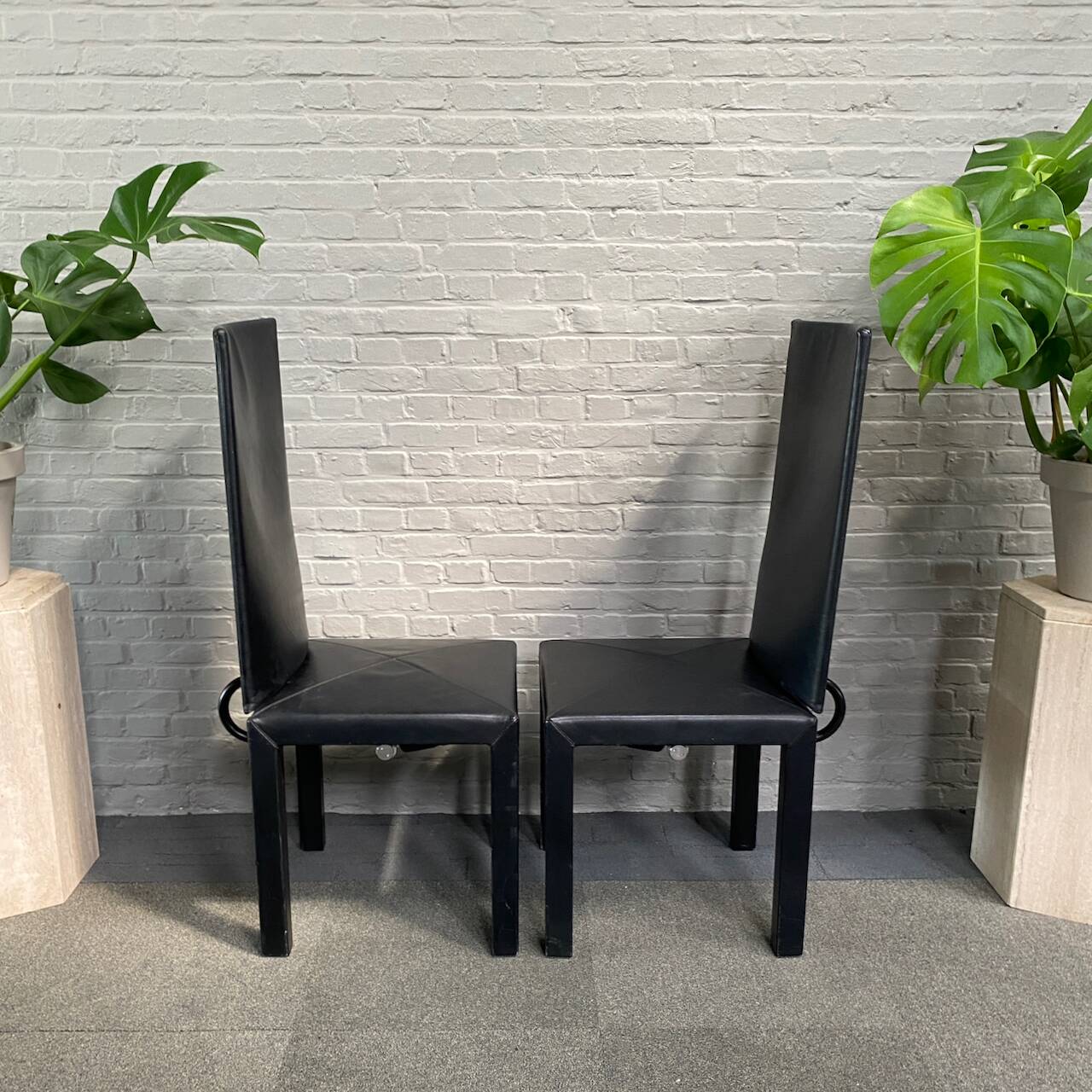 PAIR BLACK LEATHER ARCALLA CHAIRS FOR B&B ITALIA BY PAOLO PIVA - 1990'S