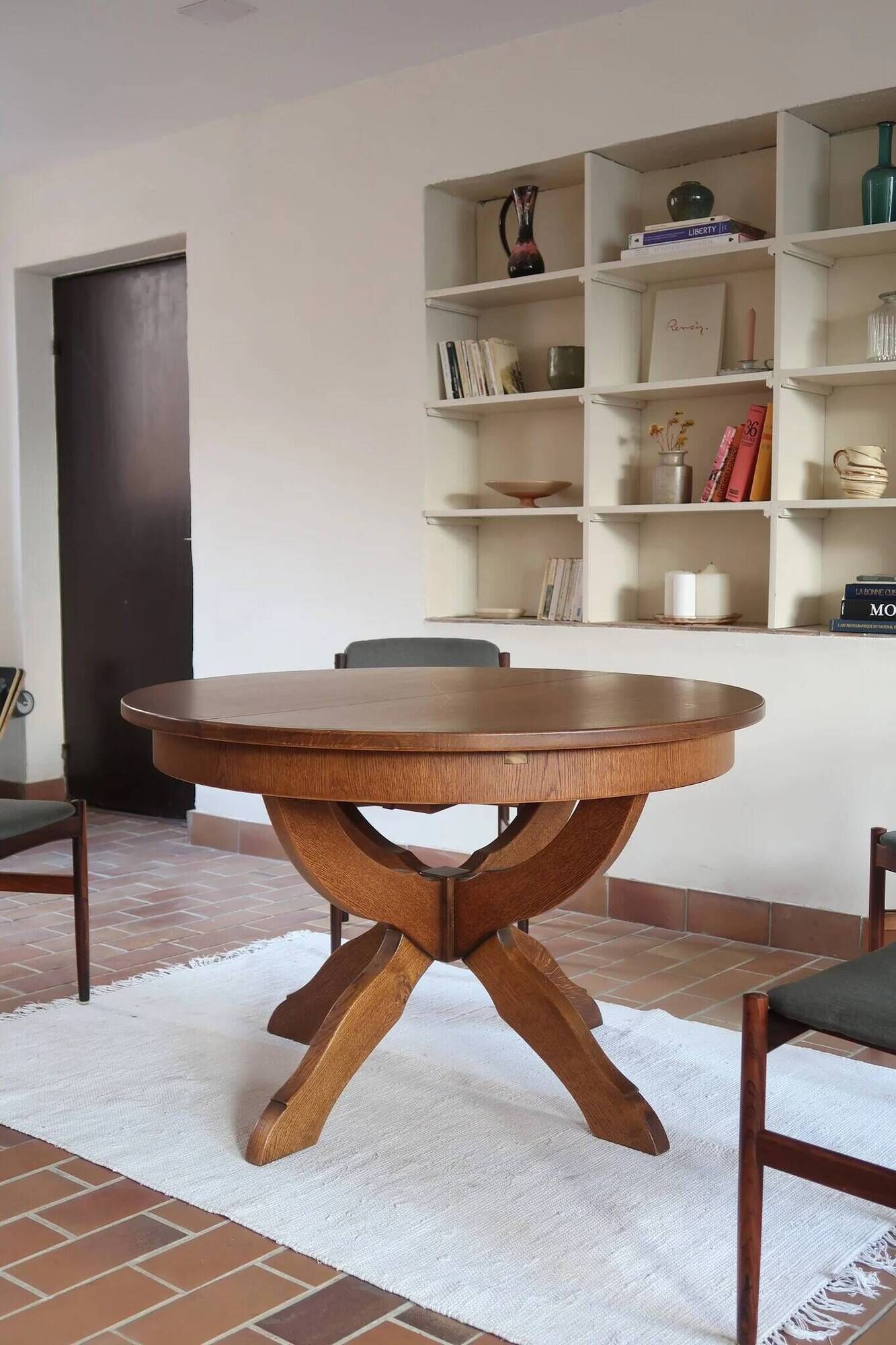 Extendable oak round table, Lübke, Germany 1960s