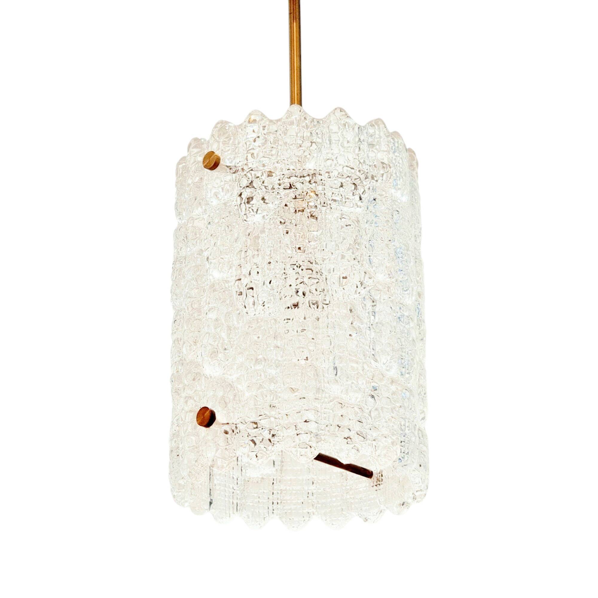 Mid-Century Scandinavian Crystal Glass & Brass Ceiling Light by C.Fagerlund