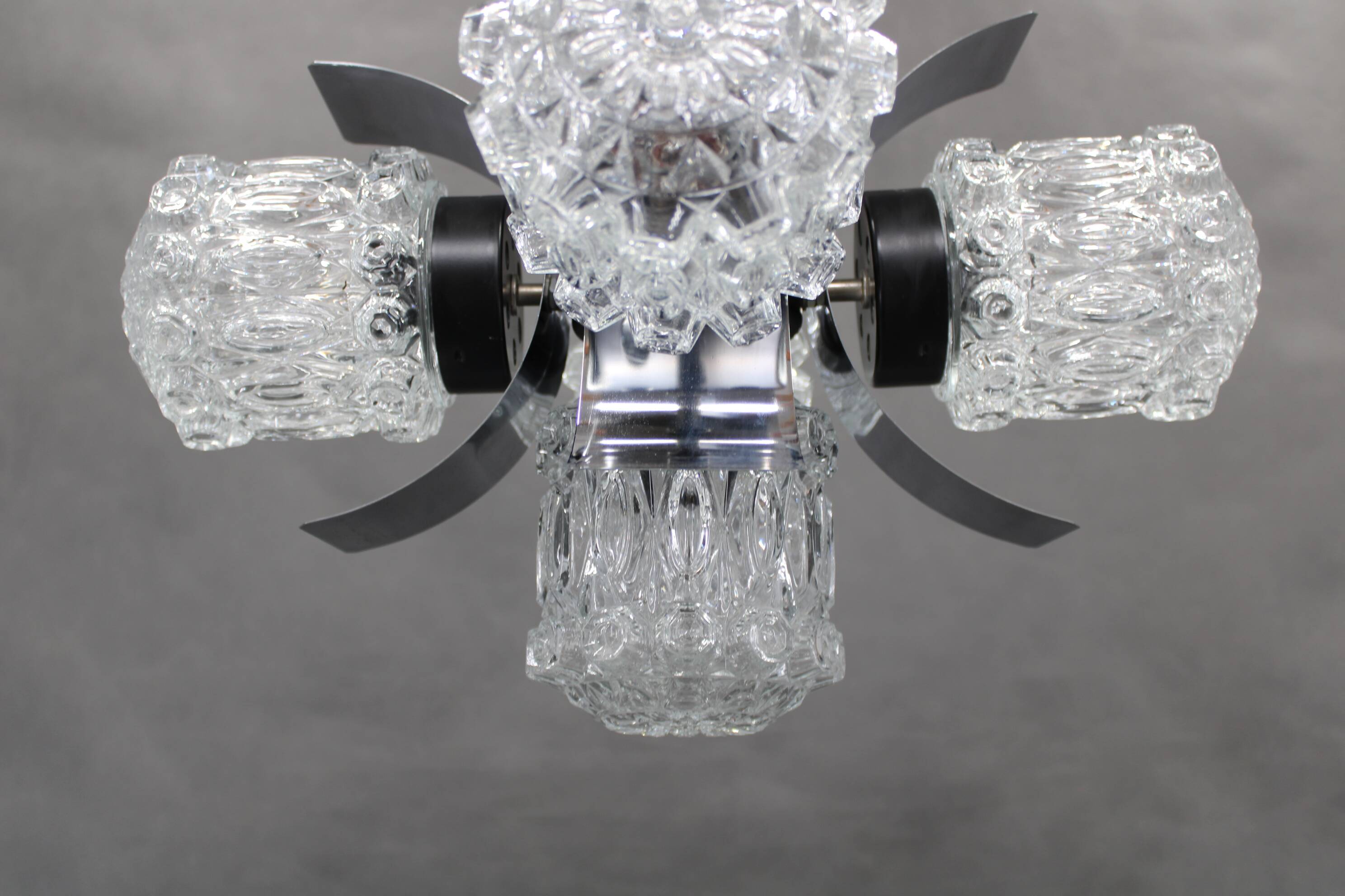 1970s Glass Chandelier, Czechoslovakia