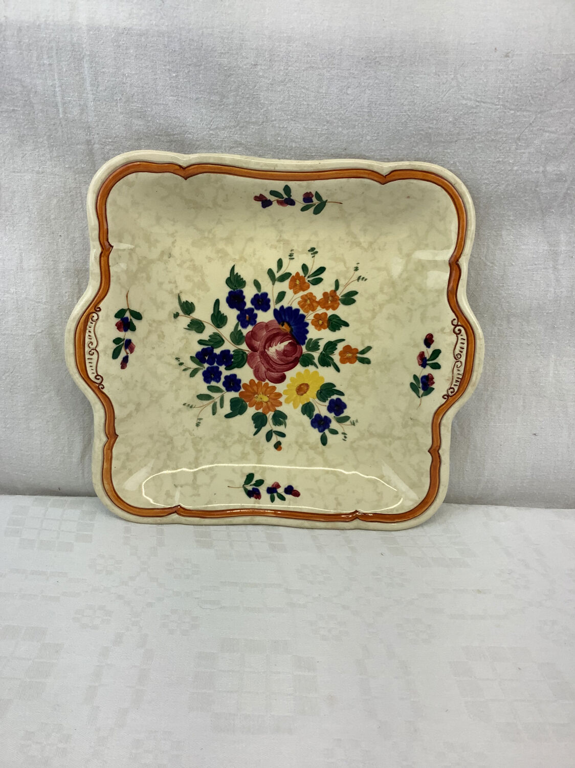 Old hollow square dish with handles made in France Longchamp