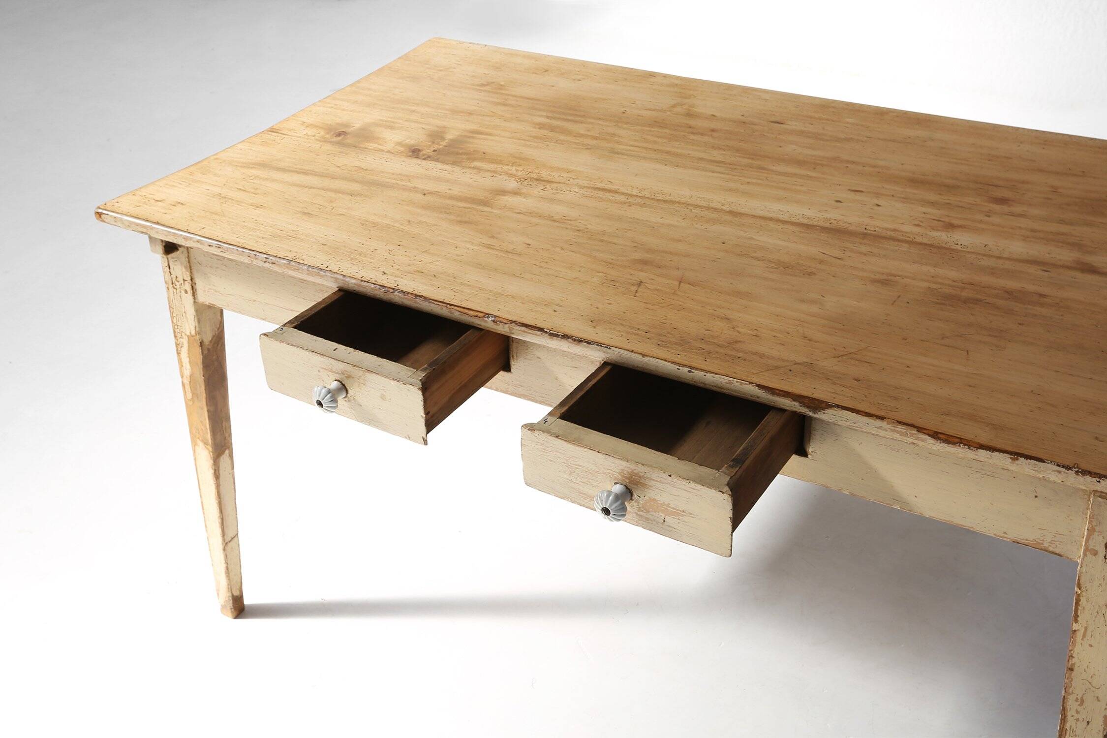 Painted Wooden Farm Table with Tapered Legs, France 1800s