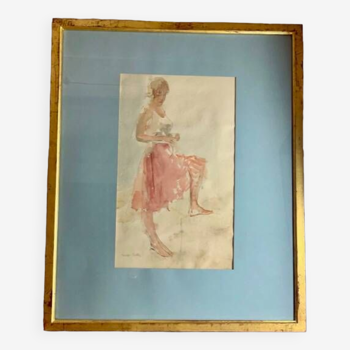 Aquarelle sur papier représentant Une jeune femme, signée George Bulter