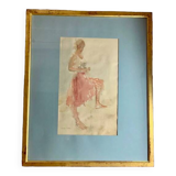 Elegant watercolor on paper depicting a young woman, signed George Bulter