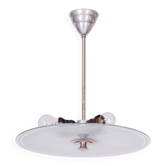 Bauhaus Chandelier in Chrome, Steel and Frosted Glass, Czech, 1930s