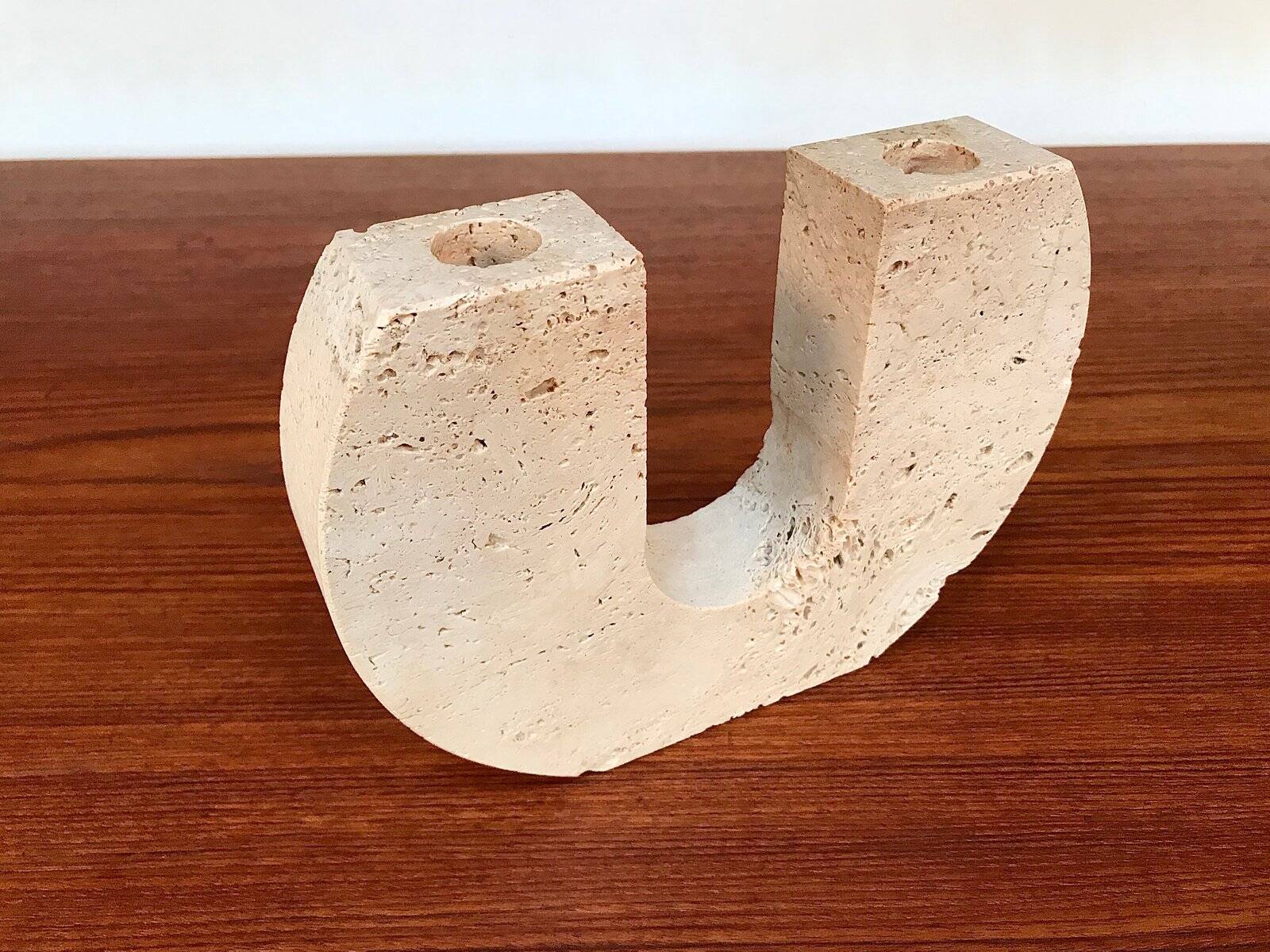 Italian brutalist candleholder by Fratelli Mannelli for Travertino di Rapolano, 1970s