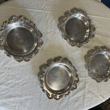 Set of 4 silver metal bottle coasters