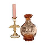 Salmon pink glass decanter