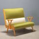 Vintage two-tone velvet and beech wood canapé, Italian design, 1950s.