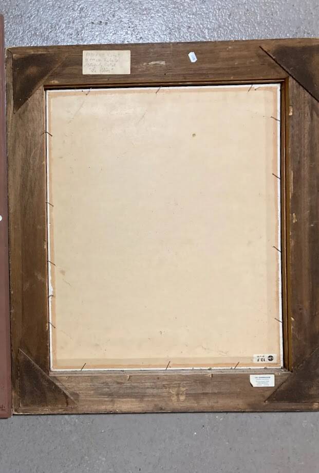 Large oil painting signed robert aymard - the potter at his wheel 78 x 67