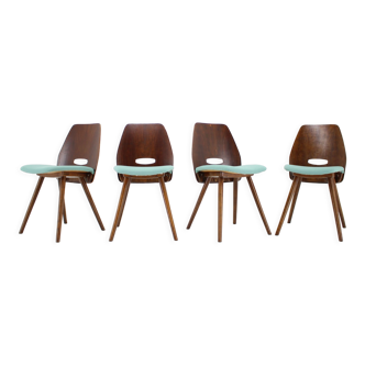 1960s set of four frantisek jirak dining chairs, czechoslovakia