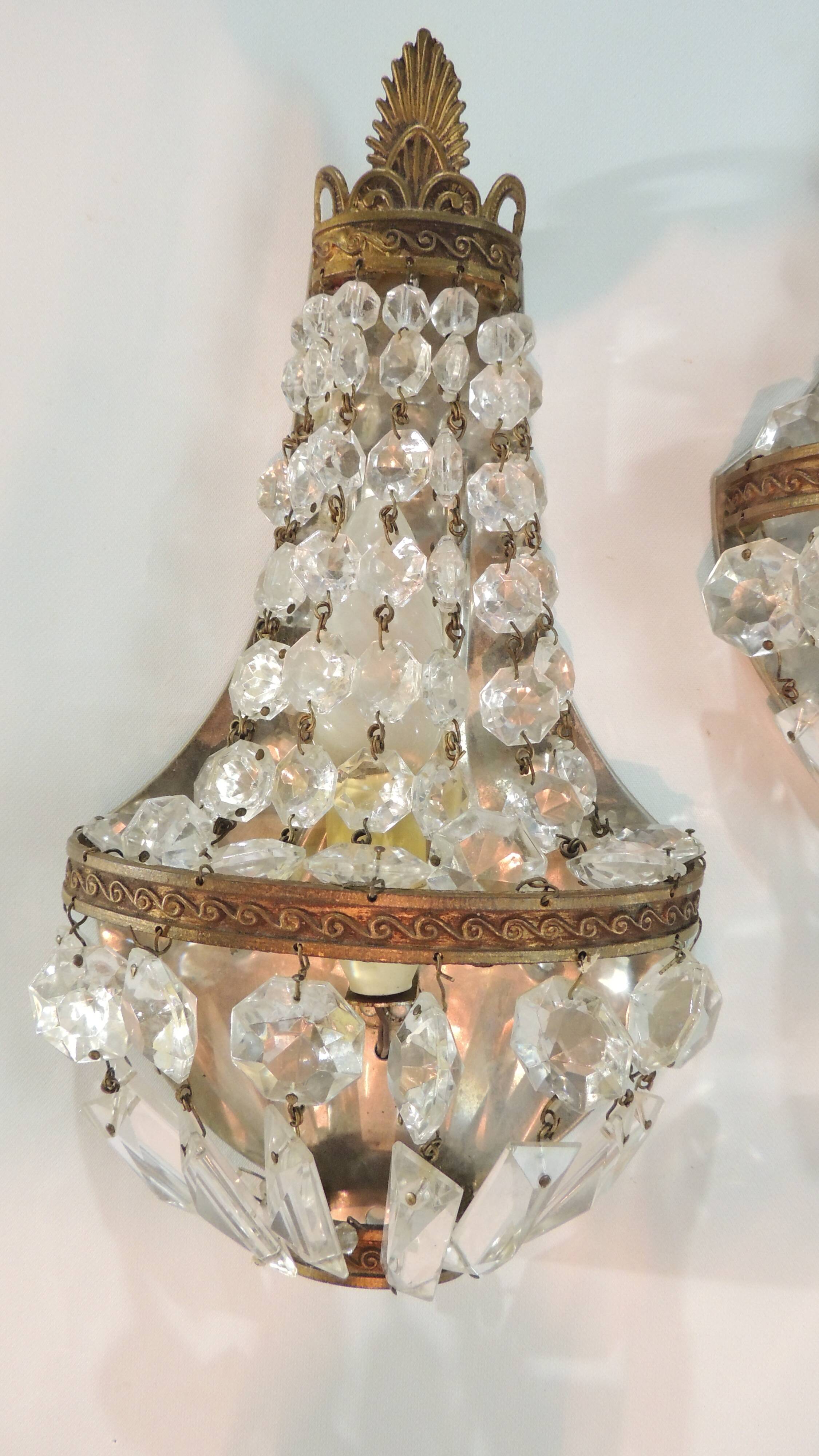 Antique crystal chandelier with 2 wall sconces – Vintage milk pendant