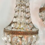 Antique crystal chandelier with 2 wall sconces – Vintage milk pendant