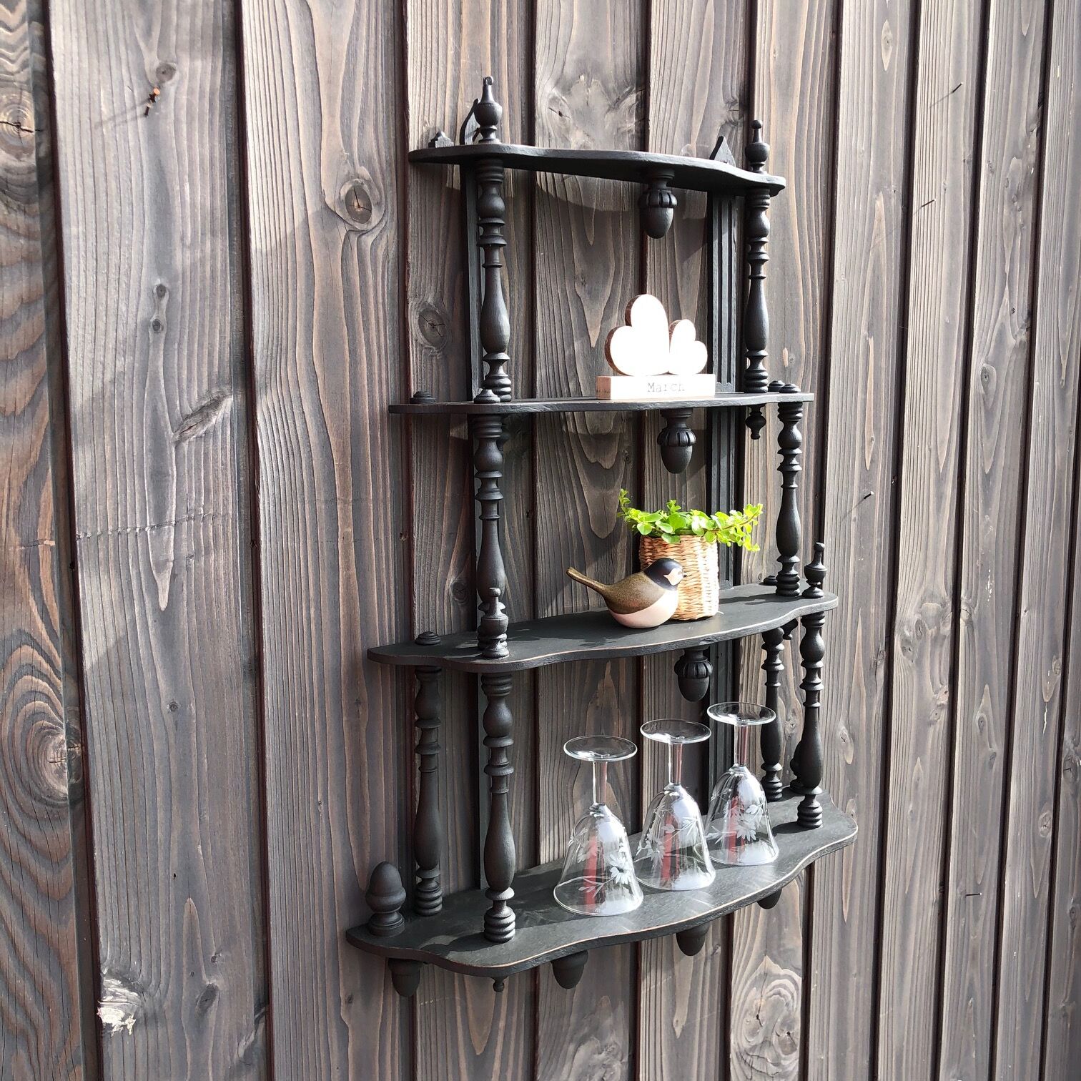 Wooden shelf, 4 trays