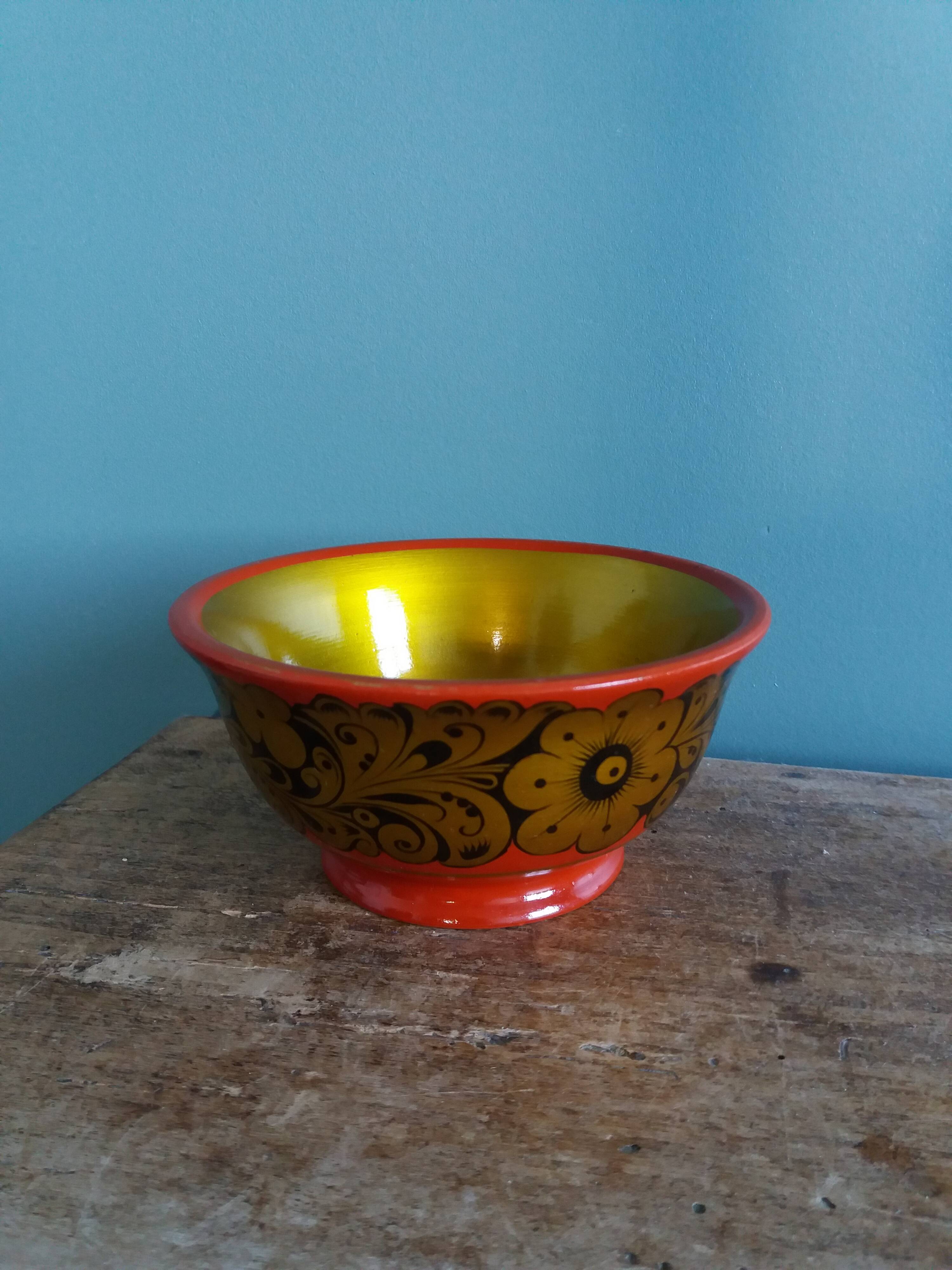 Khokhloma Russian handicraft painted wooden bowls
