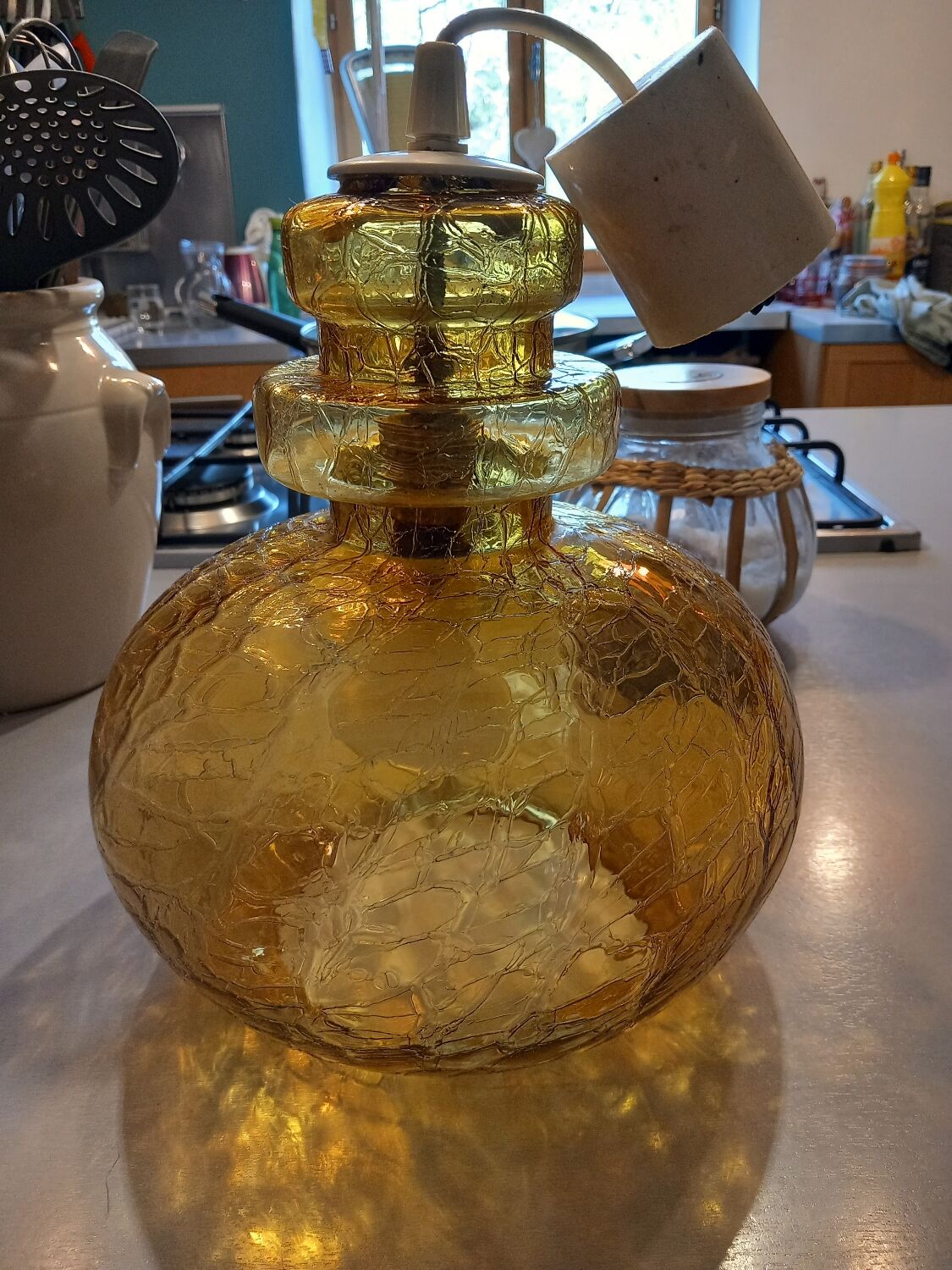 Vintage molded glass pendant light