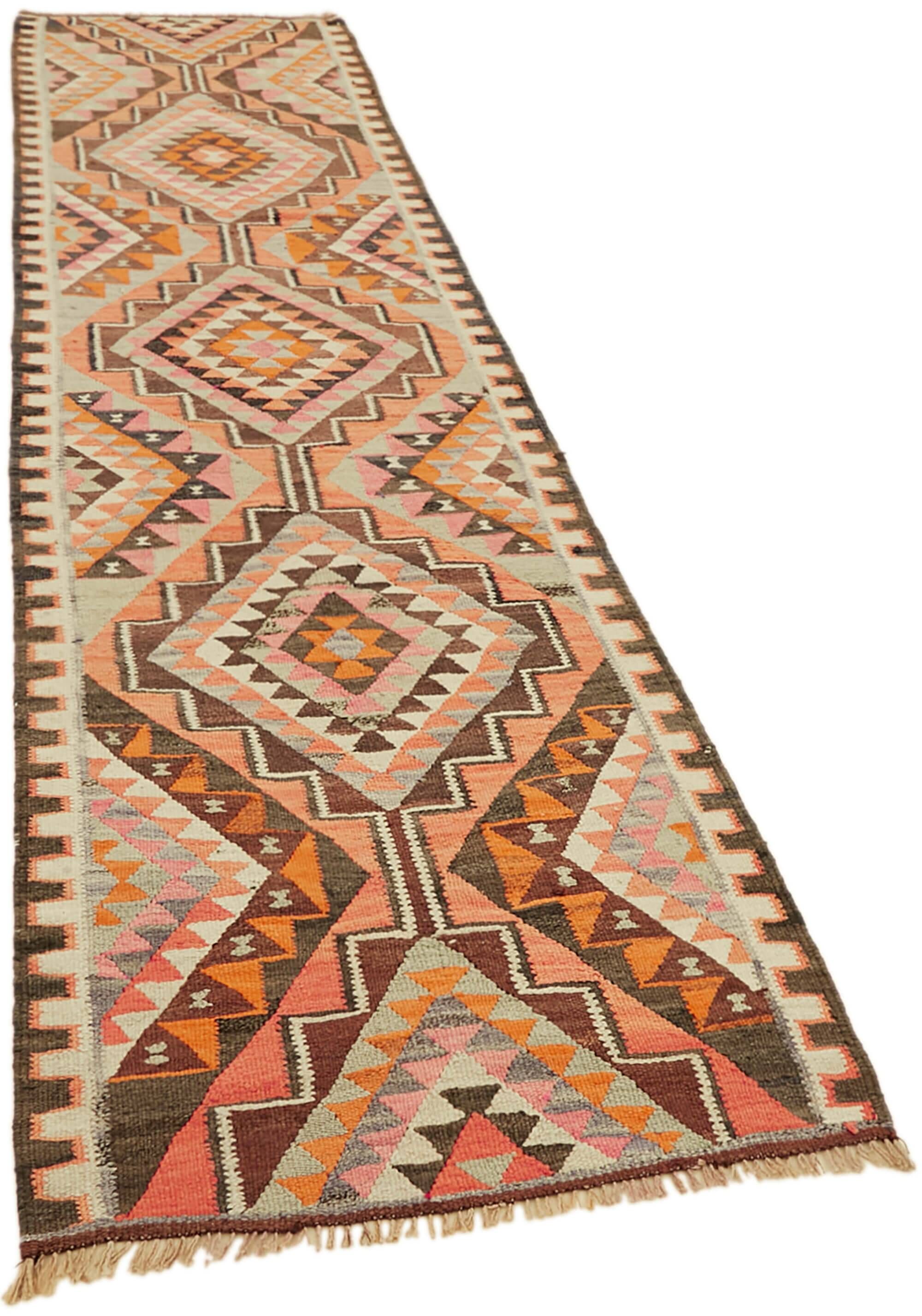 Turkish Handwoven Vintage Herki Kilim 90 cm x 344 cm